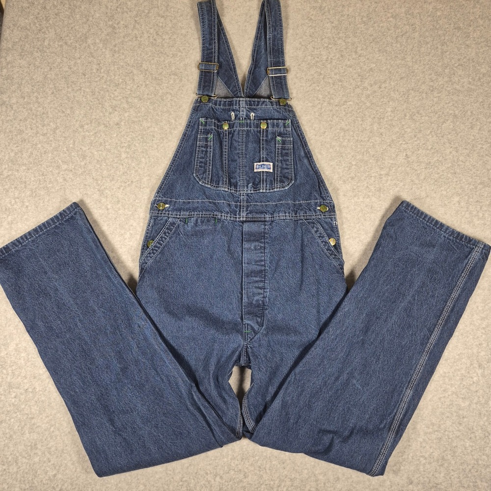 Vintage Big Smith Overalls Mens 34x32 Blue Denim Workwear Bibs Made in USA
